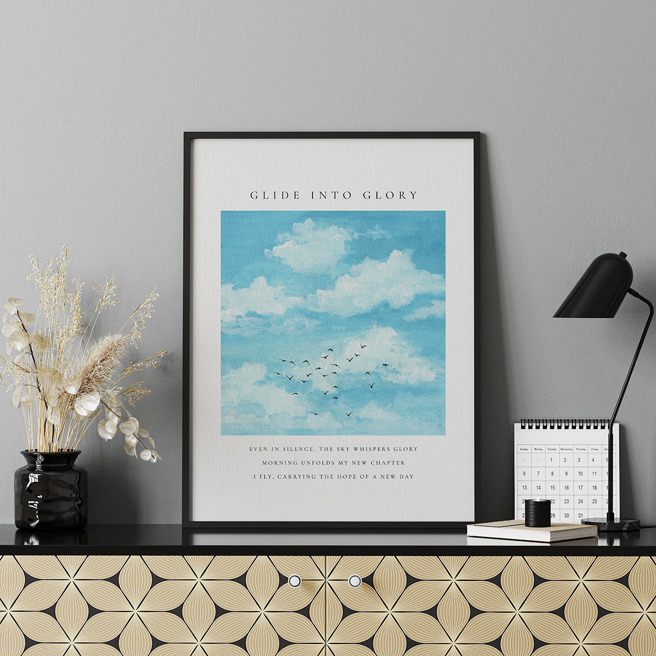Watercolor Cloud with Birds Wall Art - With Frame