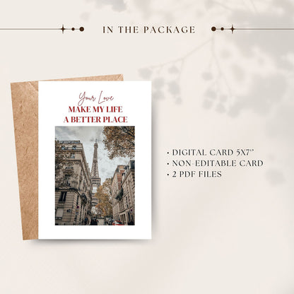 Eiffel Tower Paris Valentine's Day Card - Digital download