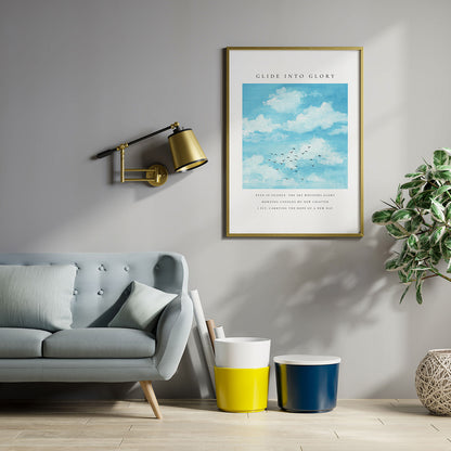 Watercolor Cloud with Birds Wall Art - With Frame