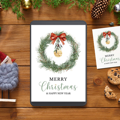 Watercolor Christmas Wreath Card - Digital download