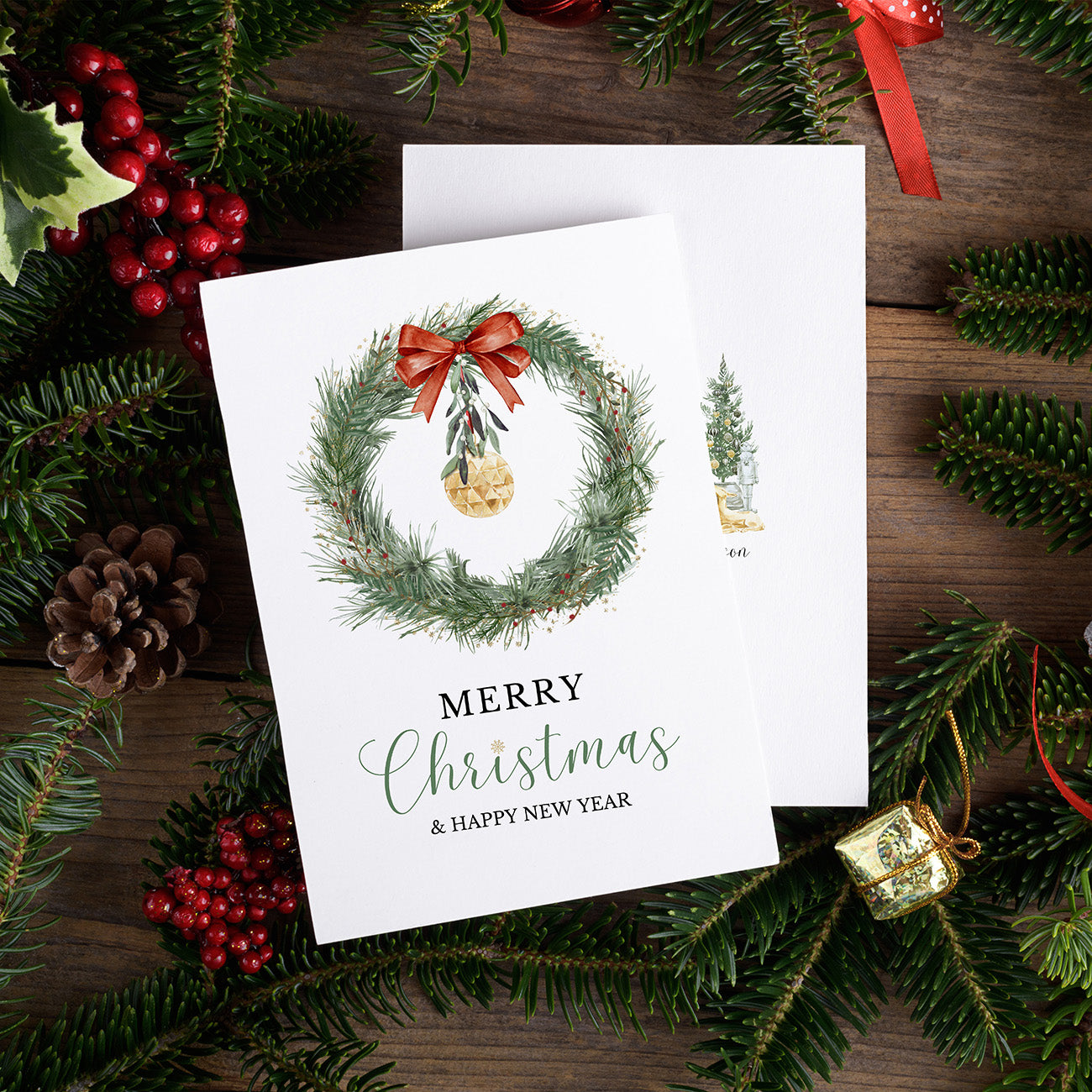 Watercolor Christmas Wreath Card - Digital download