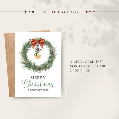 Watercolor Christmas Wreath Card - Digital download