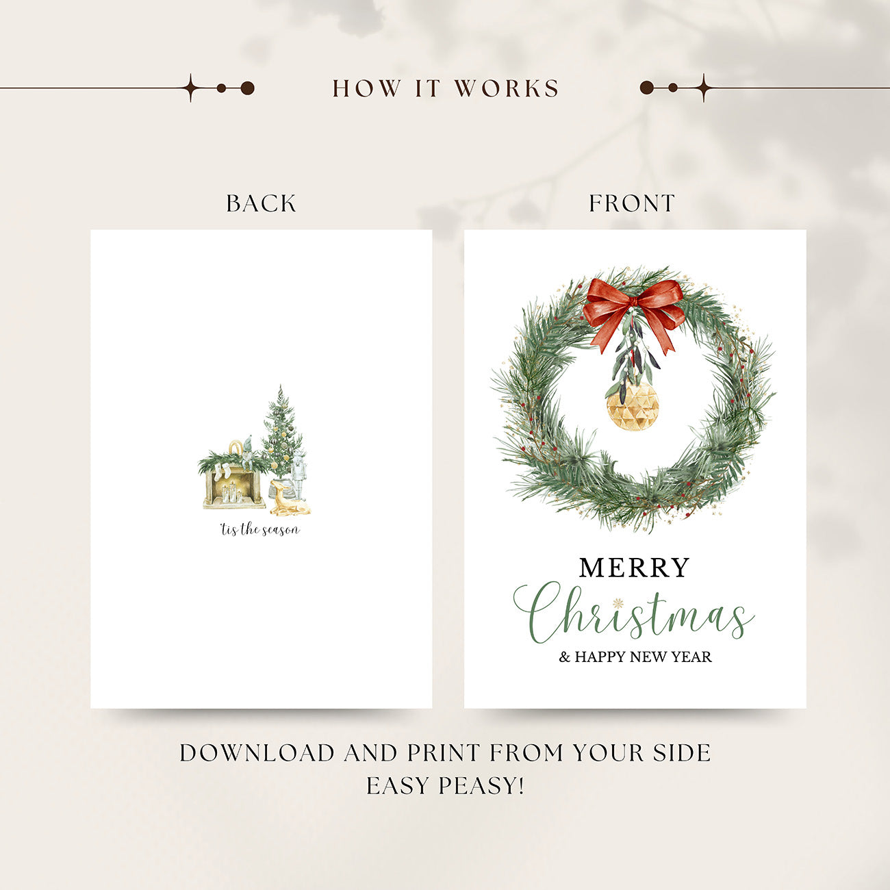 Watercolor Christmas Wreath Card - Digital download