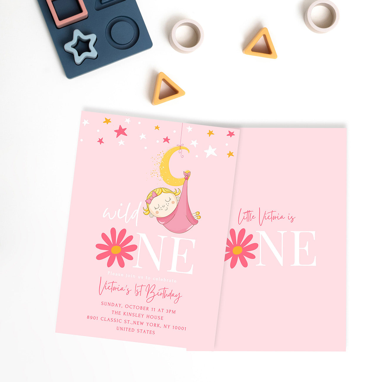 Baby Girl Birthday Invitation Pink Editable Template - Digital download