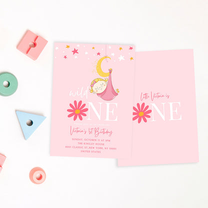 Baby Girl Birthday Invitation Pink Editable Template - Digital download