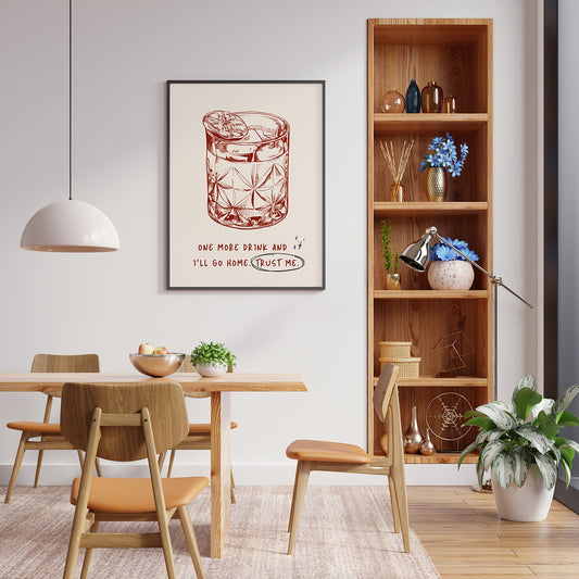 Red Cocktail Hand Drawn Wall Art - Digital download