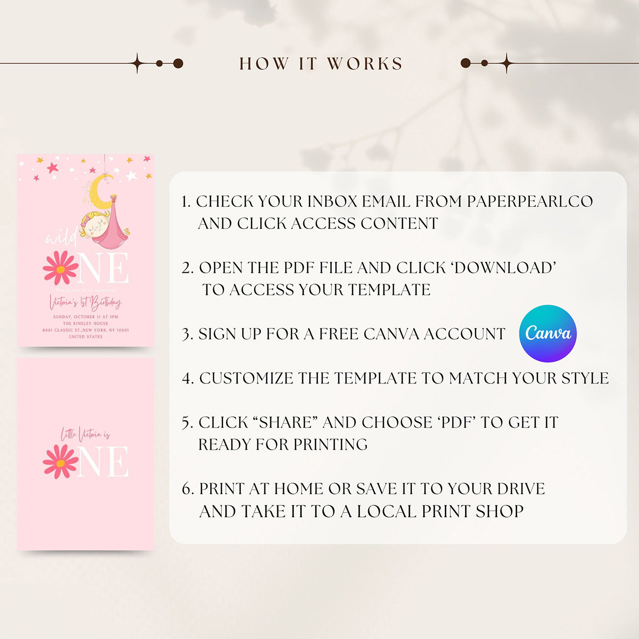 Baby Girl Birthday Invitation Pink Editable Template - Digital download