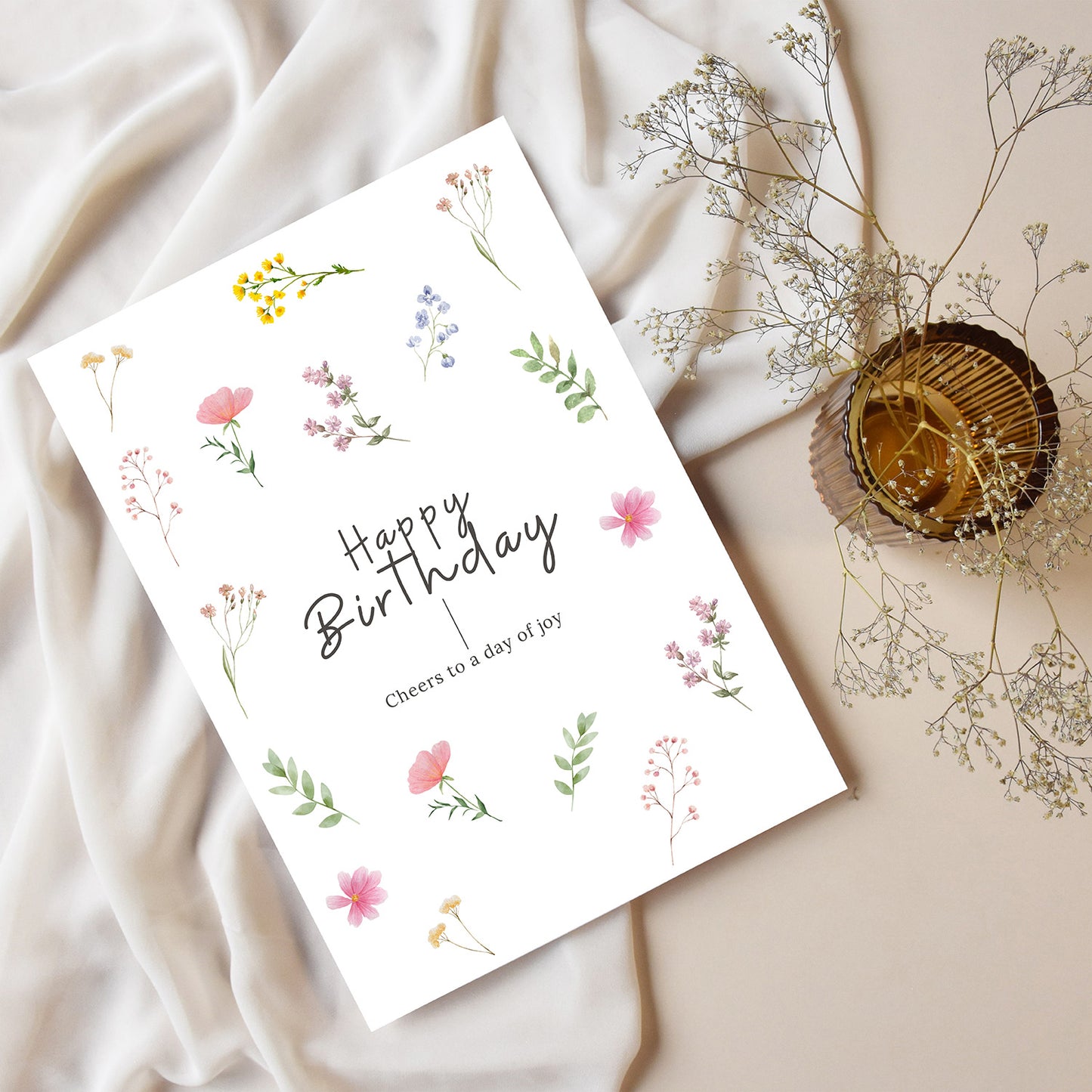 Watercolour Floral Birthday Card - Digital download