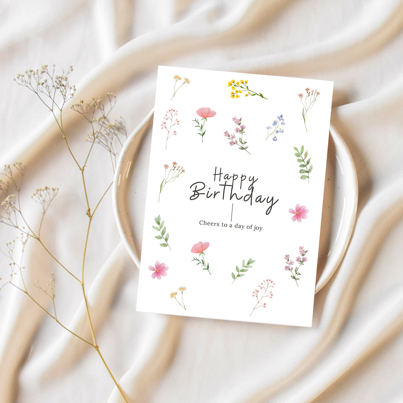 Watercolour Floral Birthday Card - Digital download