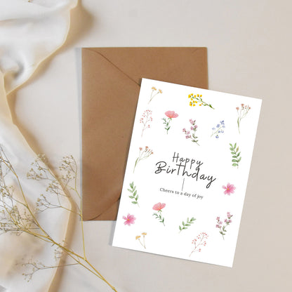 Watercolour Floral Birthday Card - Digital download