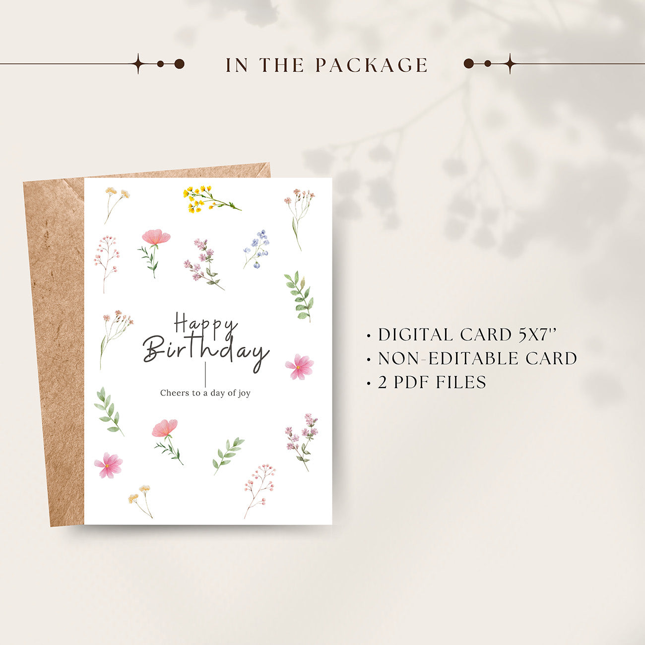 Watercolour Floral Birthday Card - Digital download