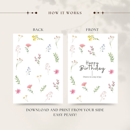 Watercolour Floral Birthday Card - Digital download