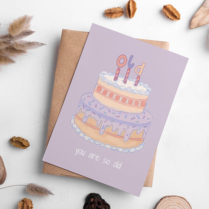 Funny Birthday Card ,You Are So Old, Pastel Cake - Digital download