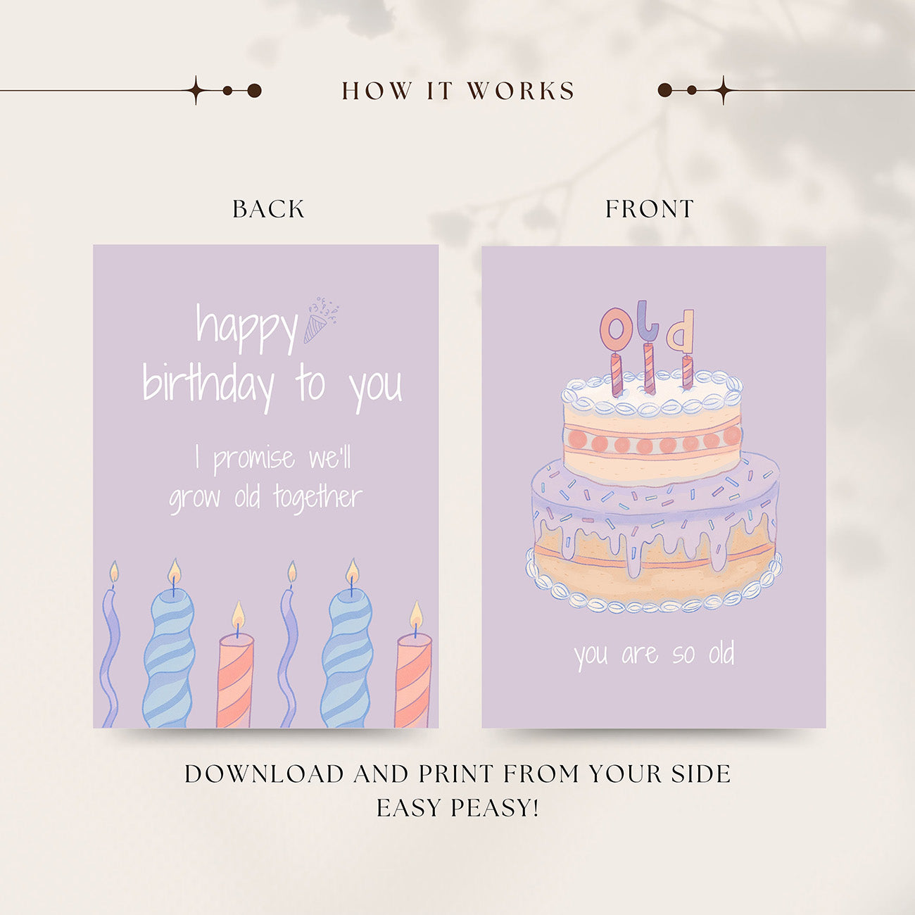 Funny Birthday Card ,You Are So Old, Pastel Cake - Digital download