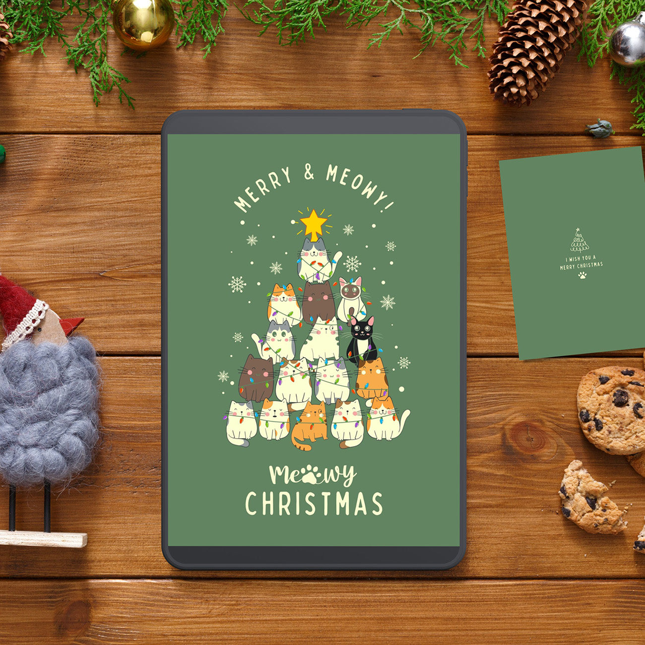 Meowy Christmas Card - Digital download