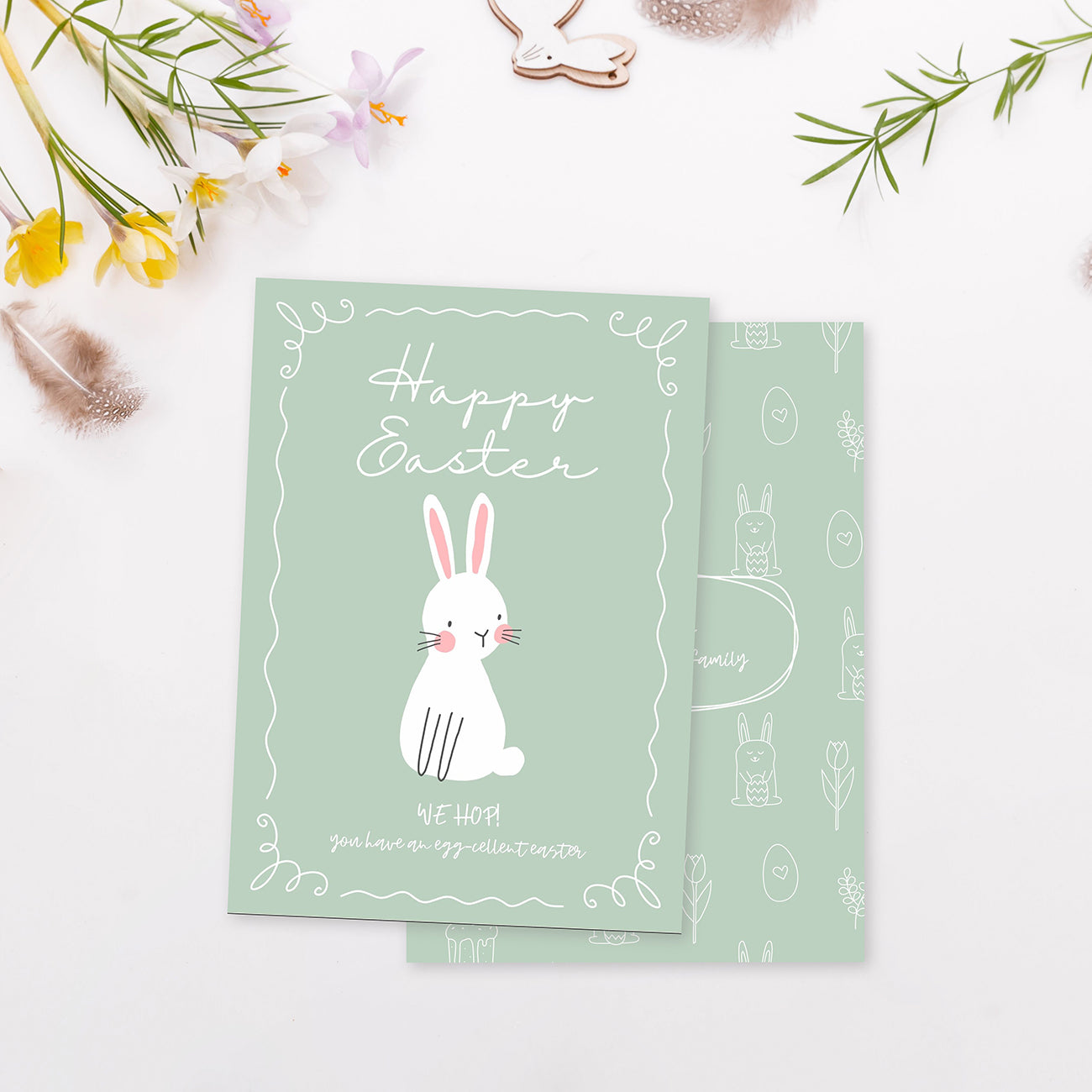 White Bunny Easter Card - Digital download