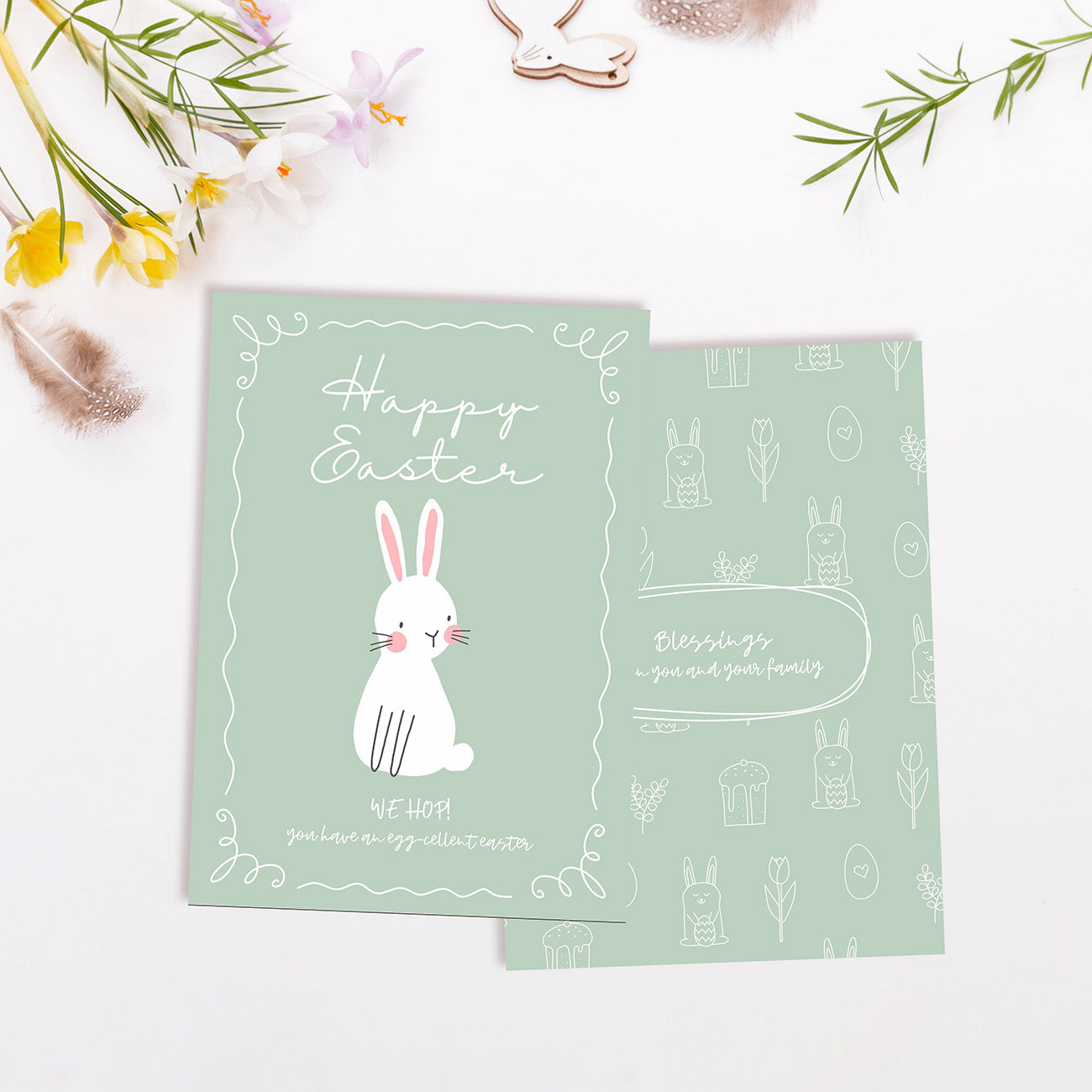 White Bunny Easter Card - Digital download