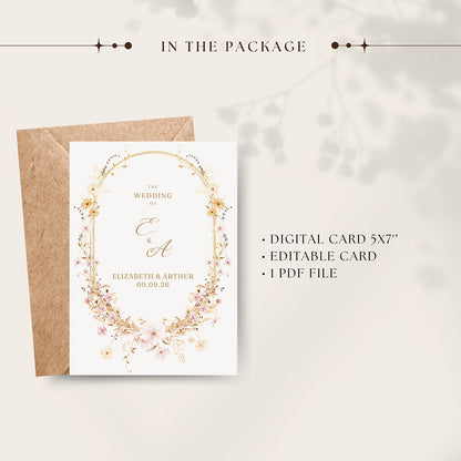 Wildflower Wedding Invitation Editable Template - Digital download