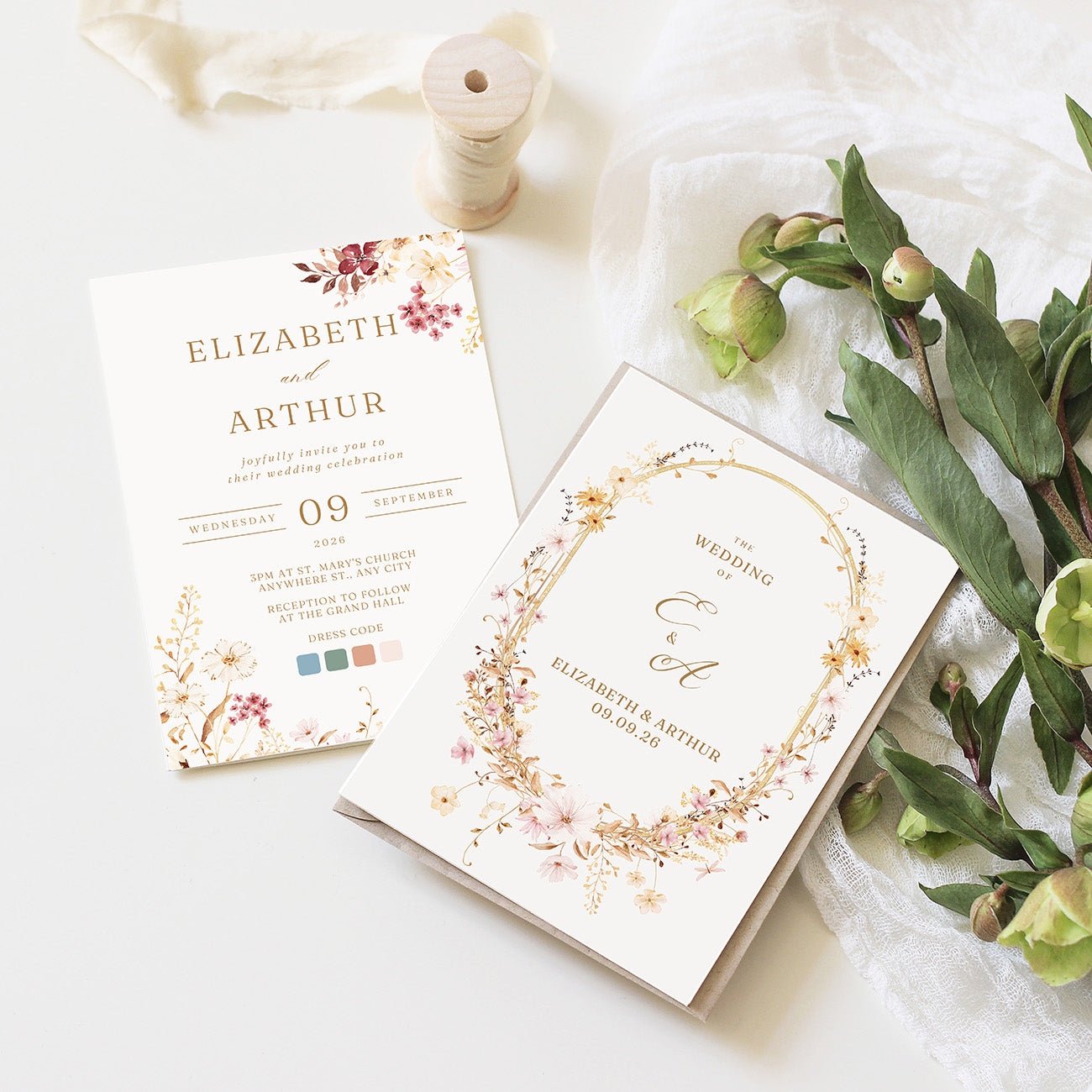 Wildflower Wedding Invitation Editable Template - Digital download