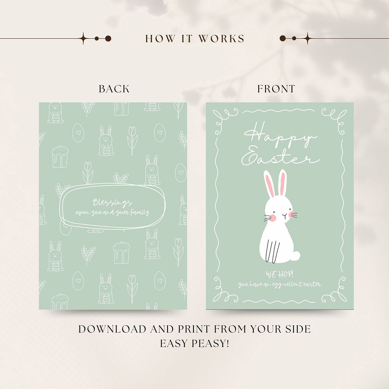 White Bunny Easter Card - Digital download