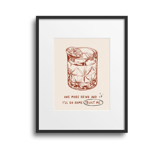 Red Cocktail Hand Drawn Wall Art - With Frame