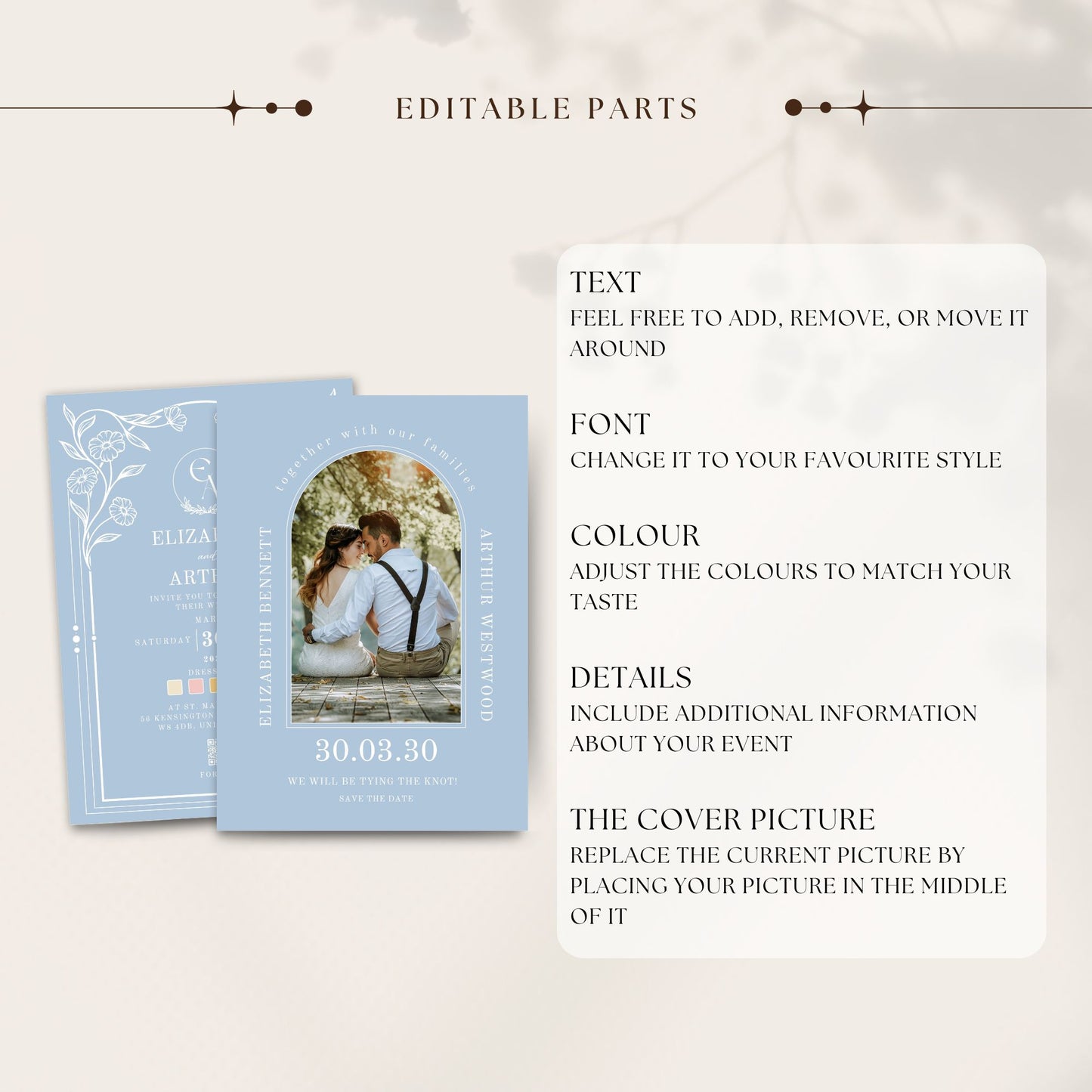 Pastel Blue Wedding Invitation Editable Template - Digital download