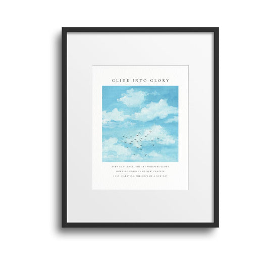 Watercolor Cloud with Birds Wall Art - With Frame