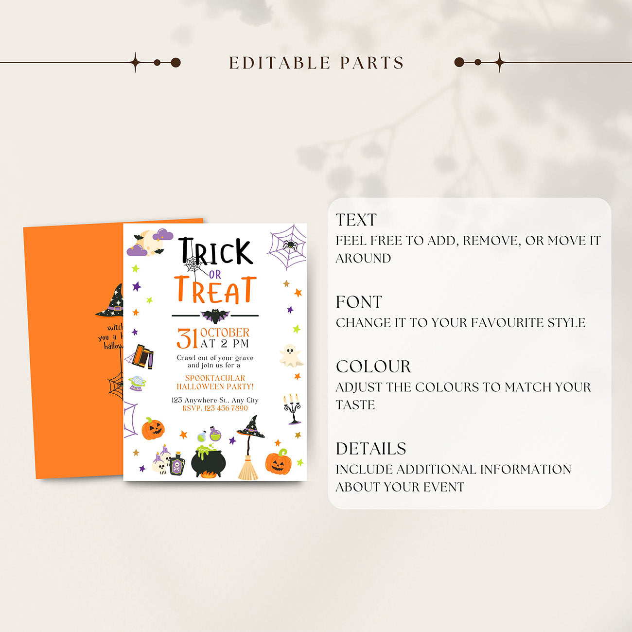 Spooktacular Halloween Party Invitation Editable Template - Digital download