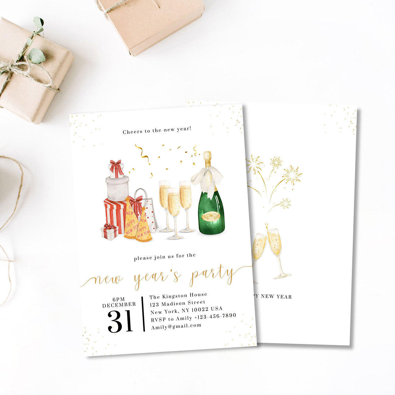 New Years Party Invitation Editable Template - Digital download