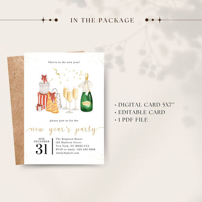 New Years Party Invitation Editable Template - Digital download