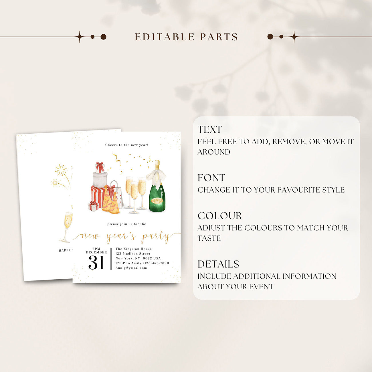 New Years Party Invitation Editable Template - Digital download