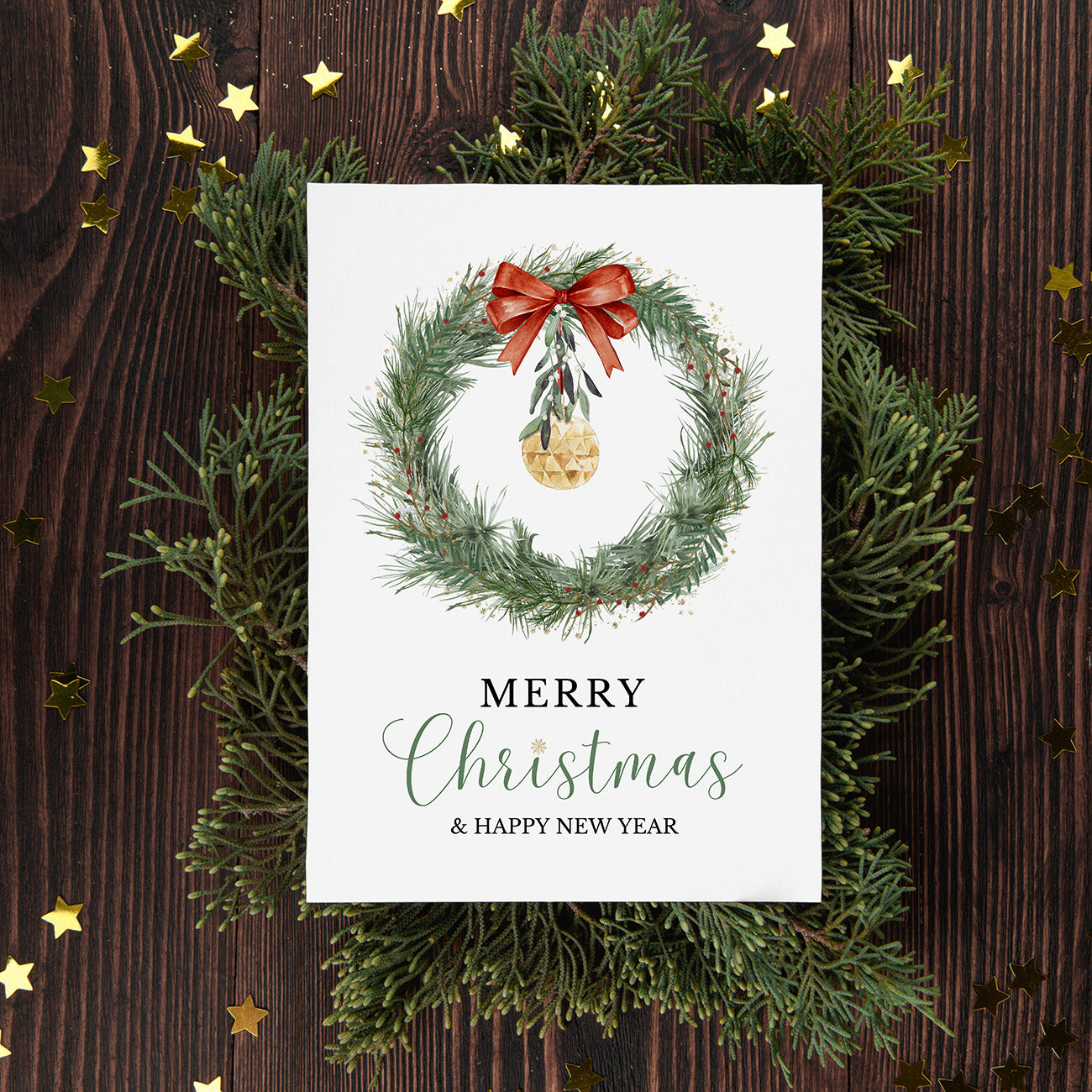 Watercolor Christmas Wreath Card - Digital download