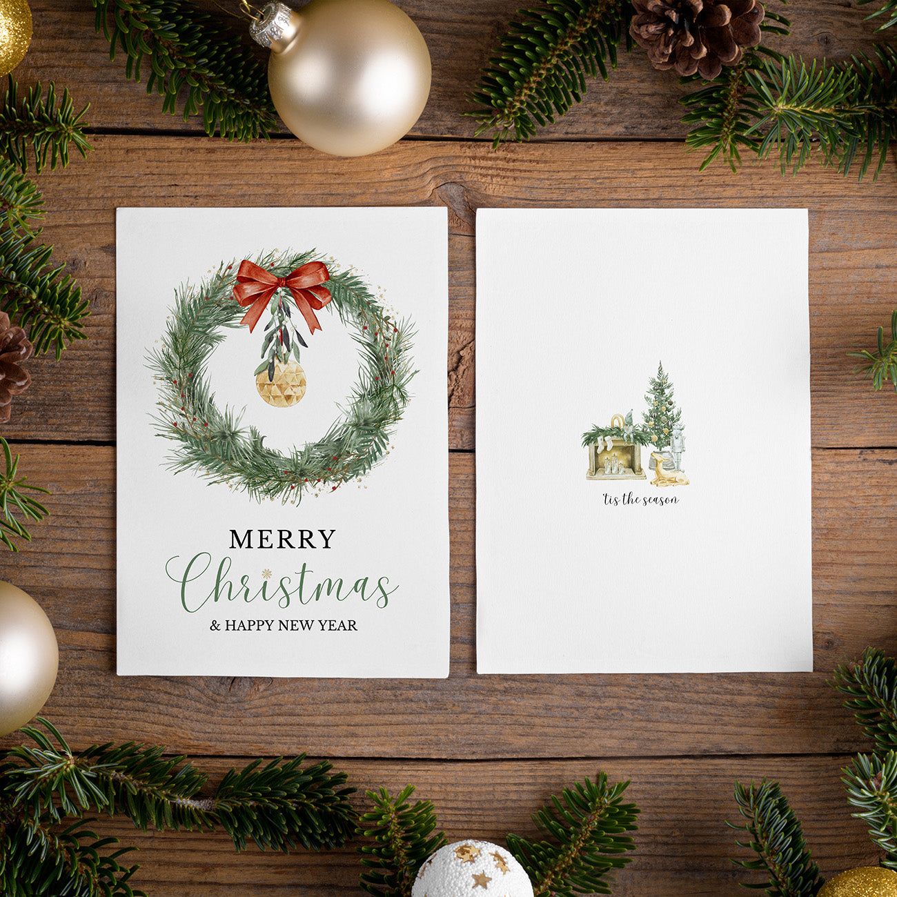 Watercolor Christmas Wreath Card - Digital download