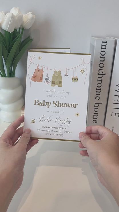 Neutral Baby Shower Invitation Green Editable Template - Digital download